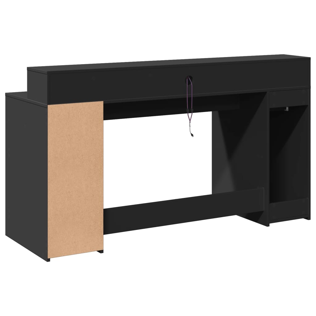 vidaXL Biurko z podświetleniem LED, czarne, 160x55x91 cm
