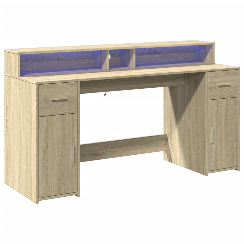 vidaXL Biurko z podświetleniem LED, dąb sonoma, 160x55x91 cm