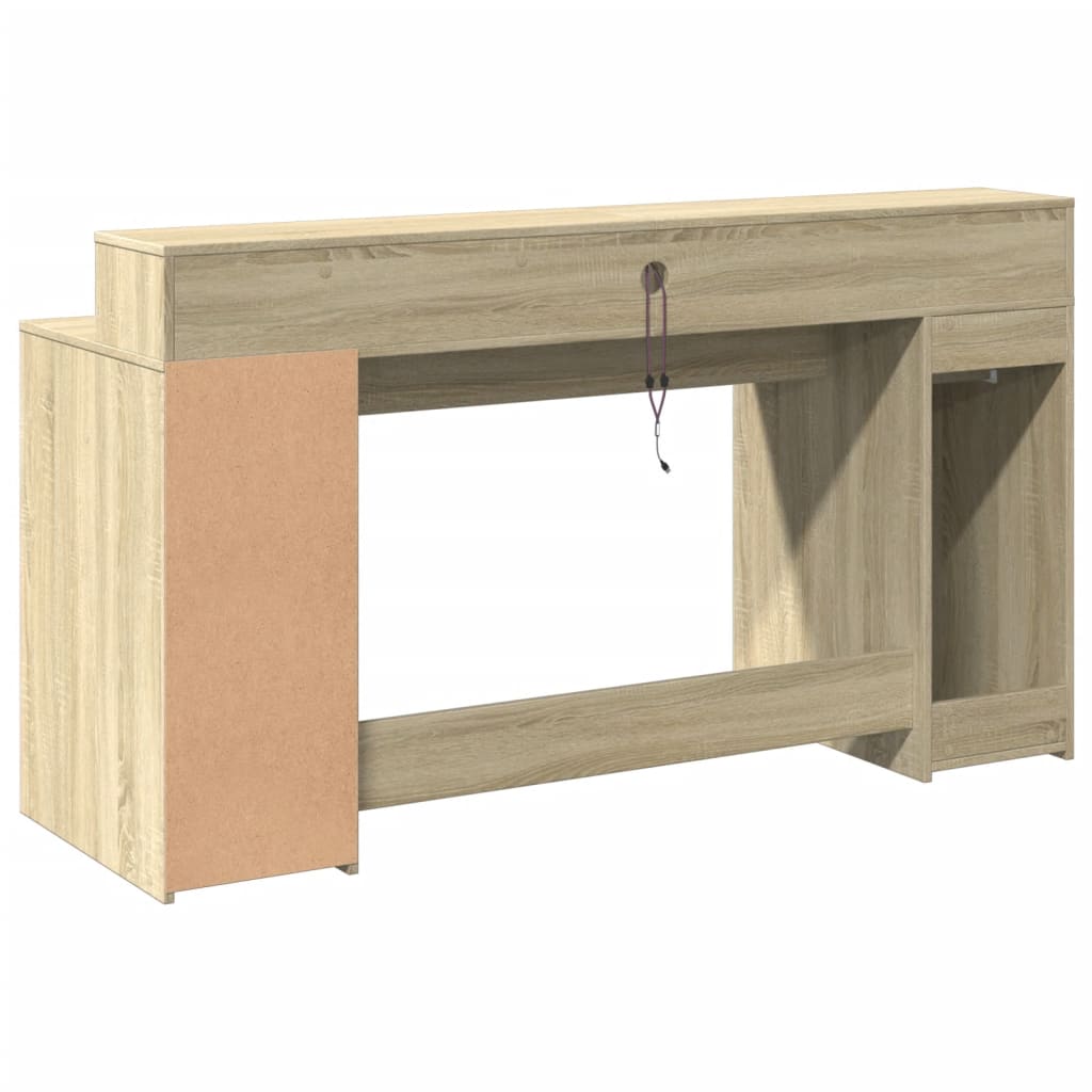 vidaXL Biurko z podświetleniem LED, dąb sonoma, 160x55x91 cm