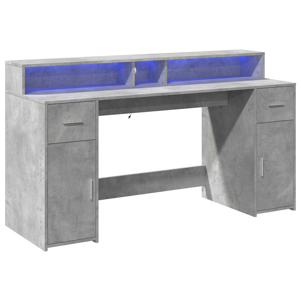 vidaXL Biurko z podświetleniem LED, betonowa szarość, 160x55x91 cm