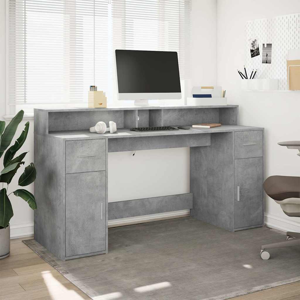 vidaXL Biurko z podświetleniem LED, betonowa szarość, 160x55x91 cm