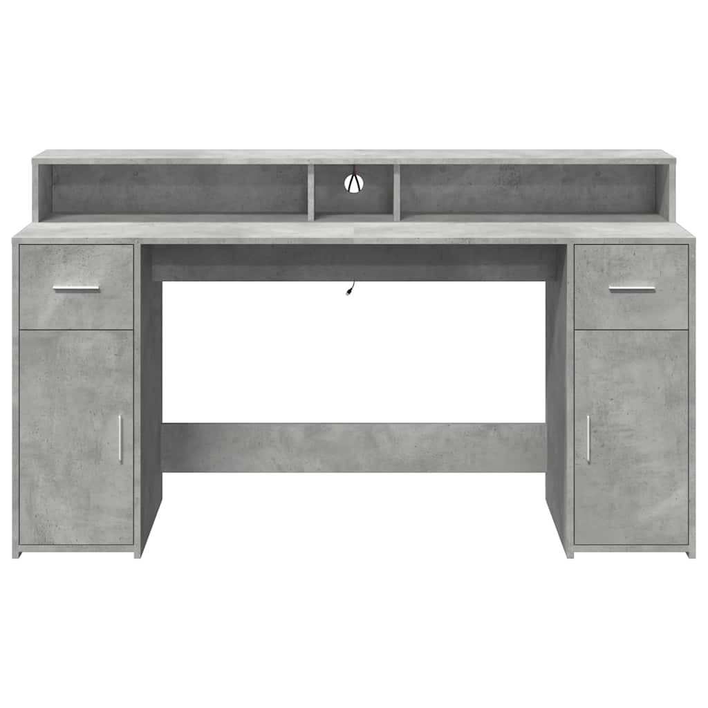 vidaXL Biurko z podświetleniem LED, betonowa szarość, 160x55x91 cm