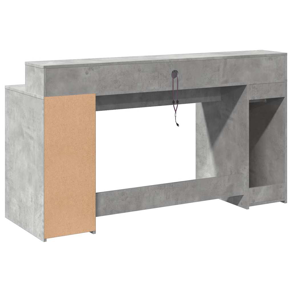 vidaXL Biurko z podświetleniem LED, betonowa szarość, 160x55x91 cm