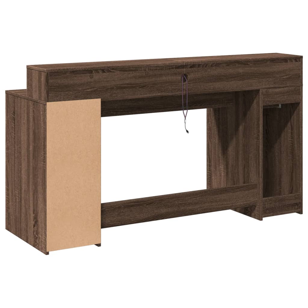 vidaXL Biurko z podświetleniem LED, brązowy dąb, 160x55x91 cm