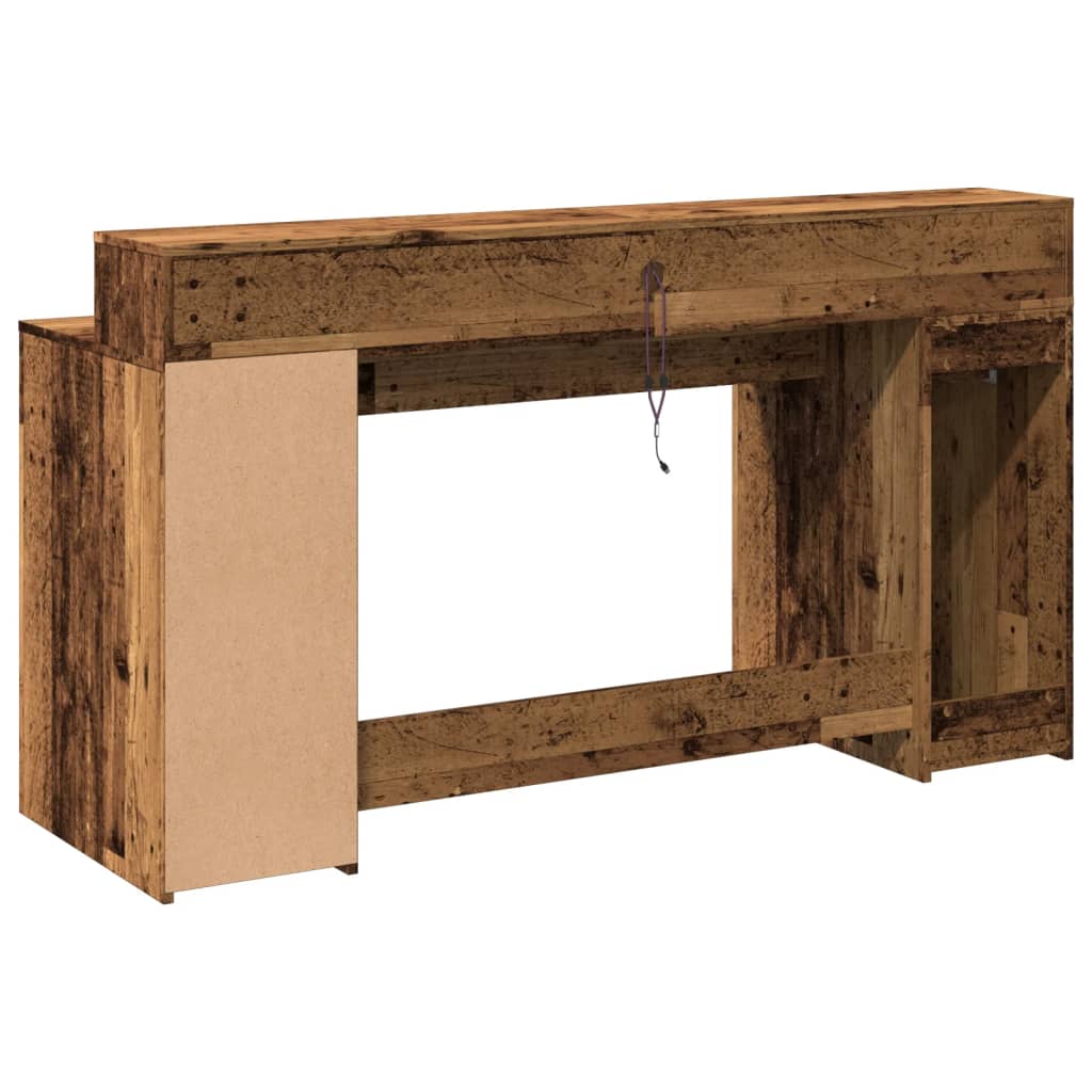 vidaXL Biurko z podświetleniem LED, stare drewno, 160x55x91 cm
