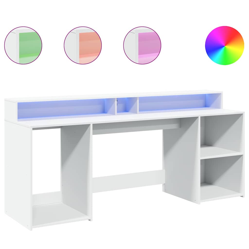 vidaXL Biurko z podświetleniem LED, białe, 200x55x91 cm