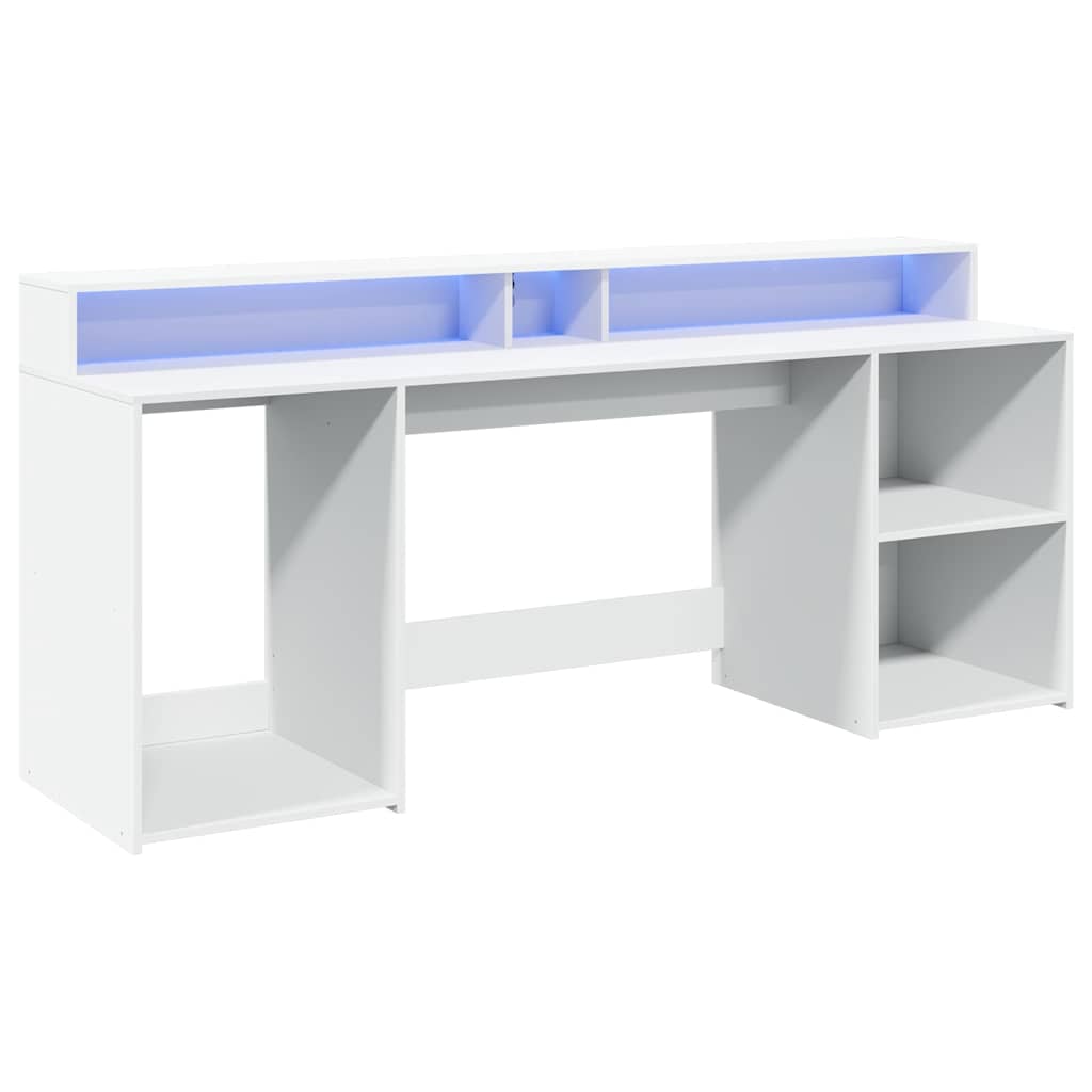 vidaXL Biurko z podświetleniem LED, białe, 200x55x91 cm