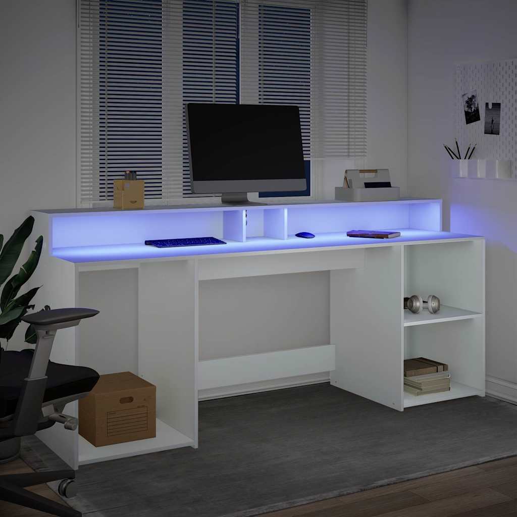 vidaXL Biurko z podświetleniem LED, białe, 200x55x91 cm