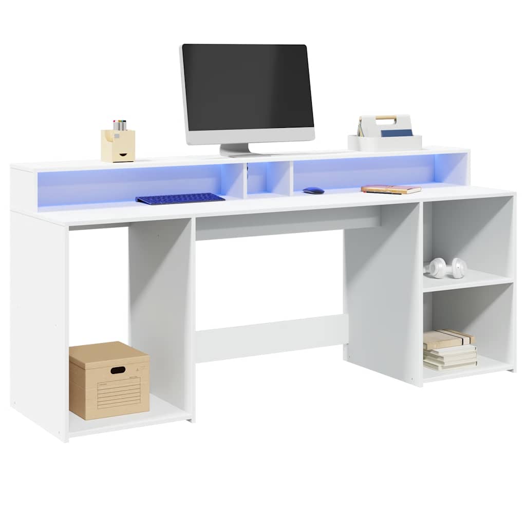 vidaXL Biurko z podświetleniem LED, białe, 200x55x91 cm
