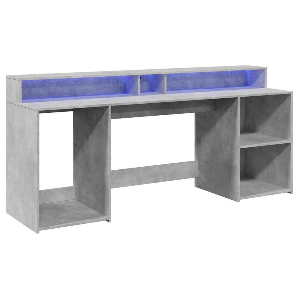 vidaXL Biurko z podświetleniem LED, betonowa szarość, 200x55x91 cm