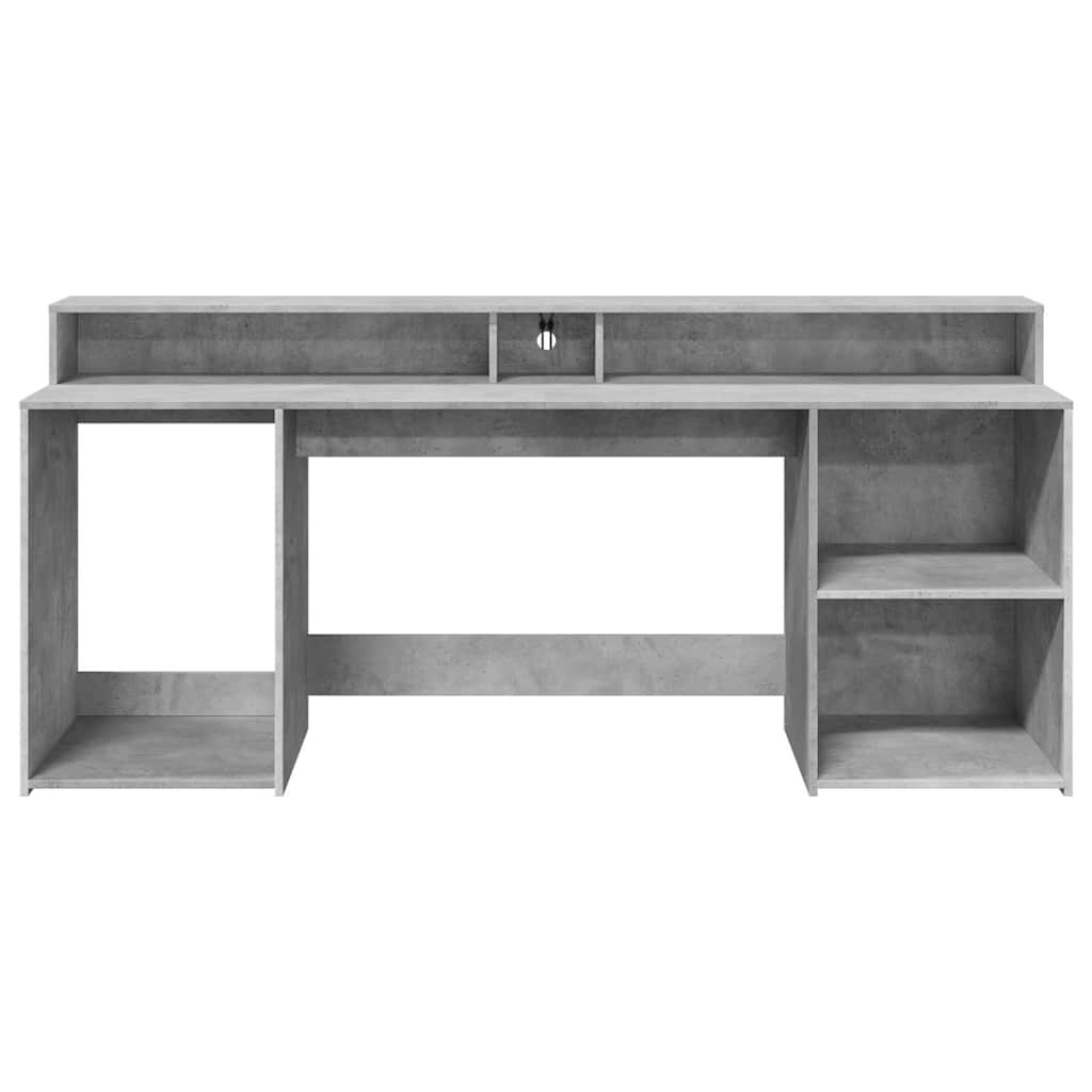vidaXL Biurko z podświetleniem LED, betonowa szarość, 200x55x91 cm