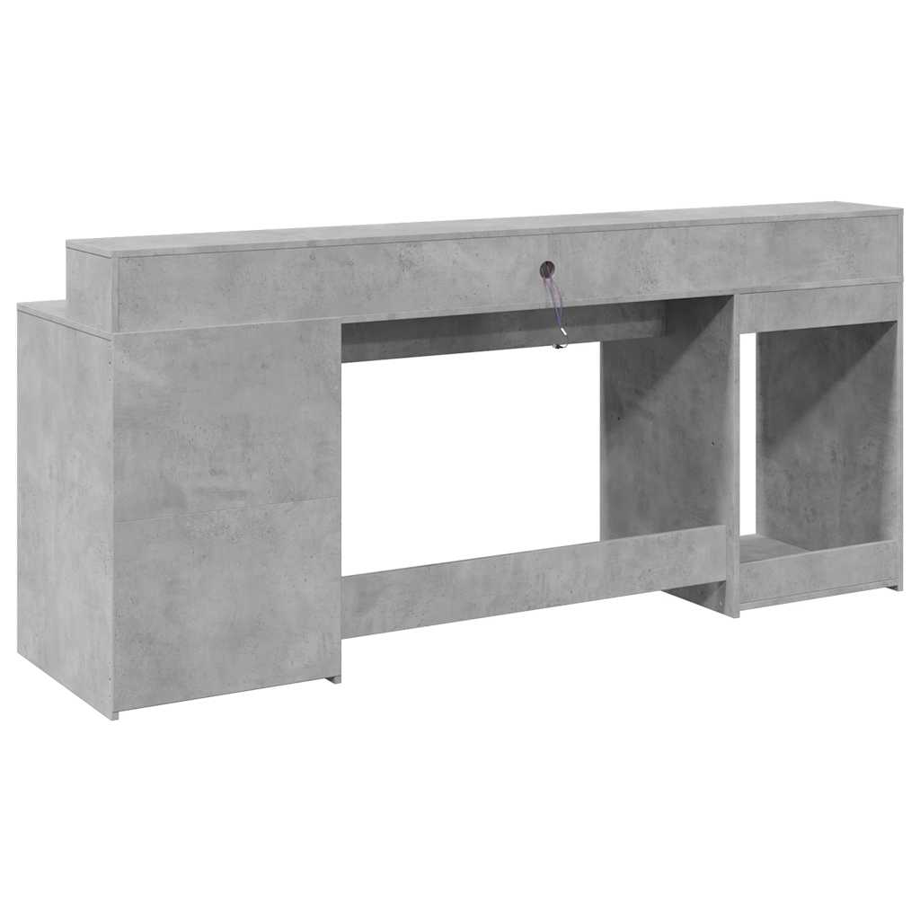 vidaXL Biurko z podświetleniem LED, betonowa szarość, 200x55x91 cm