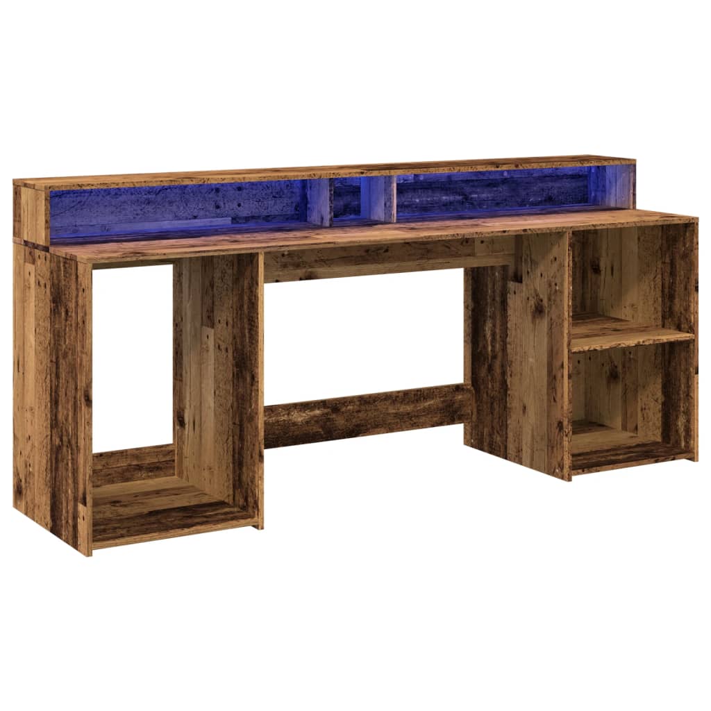 vidaXL Biurko z podświetleniem LED, stare drewno, 200x55x91 cm