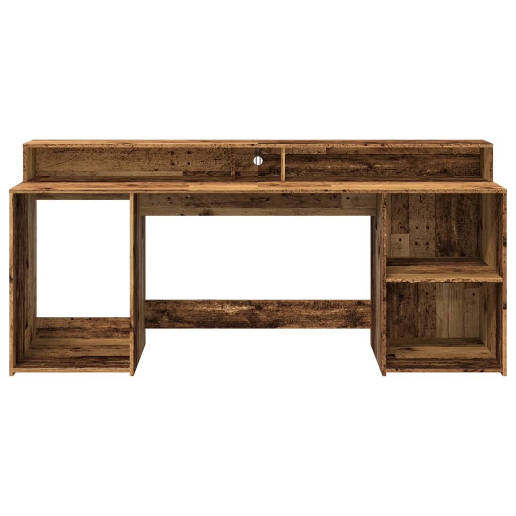 vidaXL Biurko z podświetleniem LED, stare drewno, 200x55x91 cm