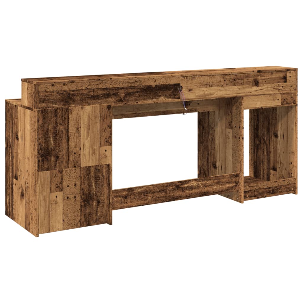 vidaXL Biurko z podświetleniem LED, stare drewno, 200x55x91 cm