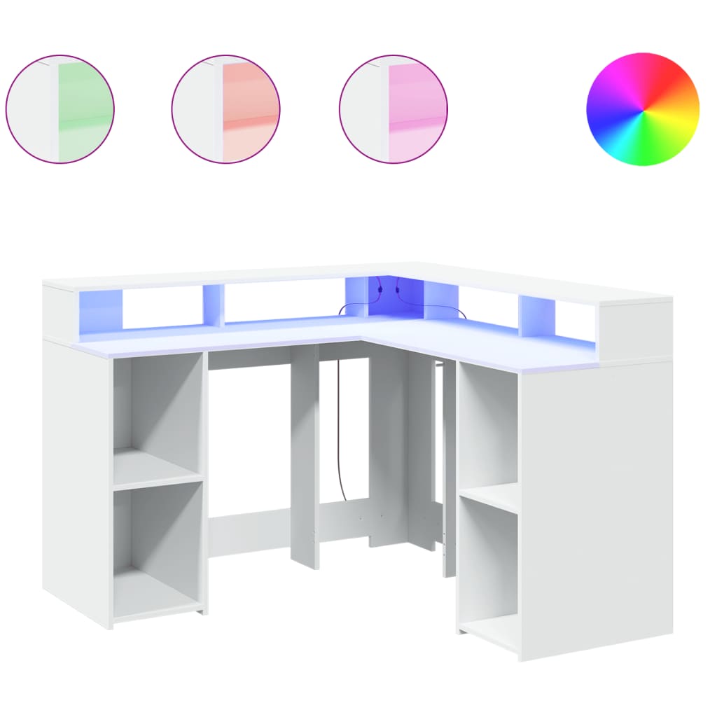 vidaXL Biurko z podświetleniem LED, białe, 130x130x91 cm