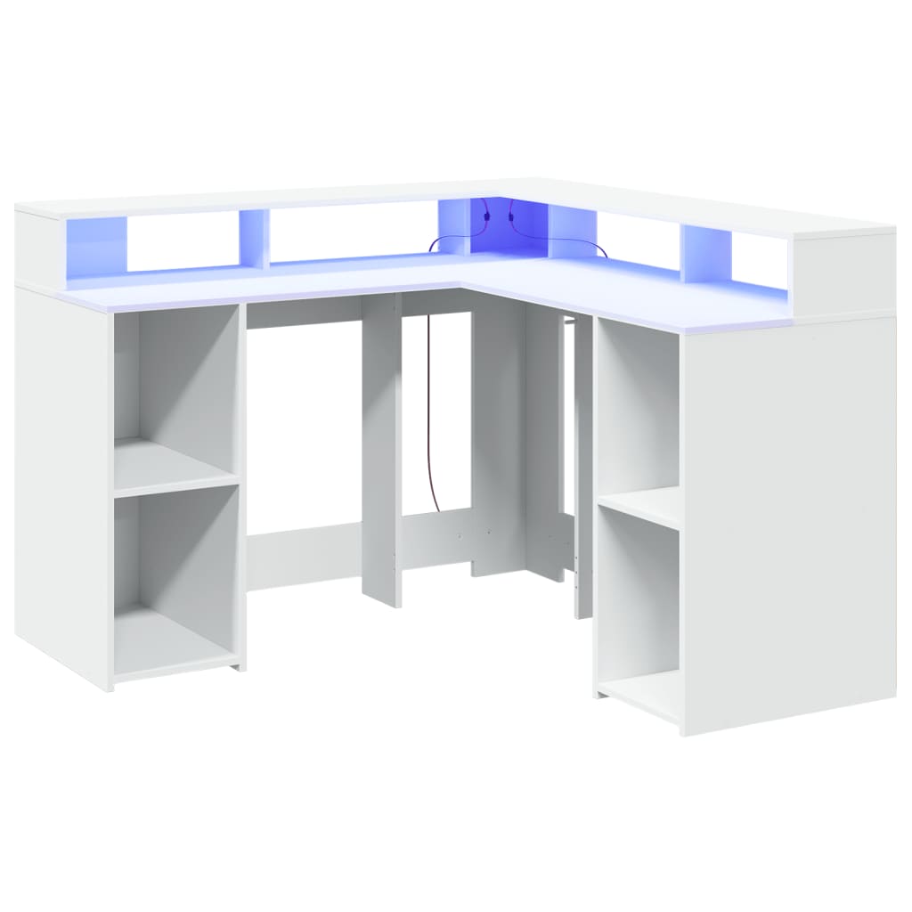 vidaXL Biurko z podświetleniem LED, białe, 130x130x91 cm