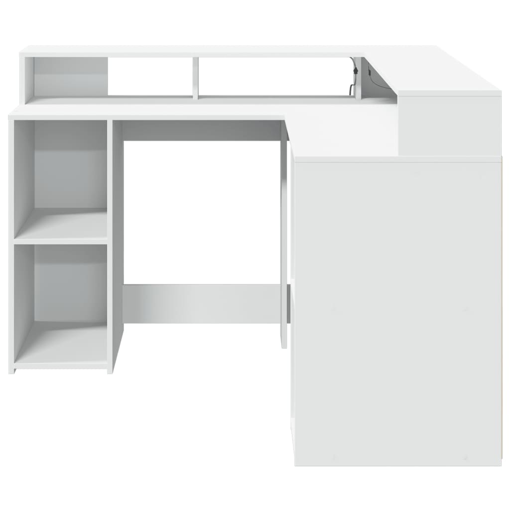 vidaXL Biurko z podświetleniem LED, białe, 130x130x91 cm