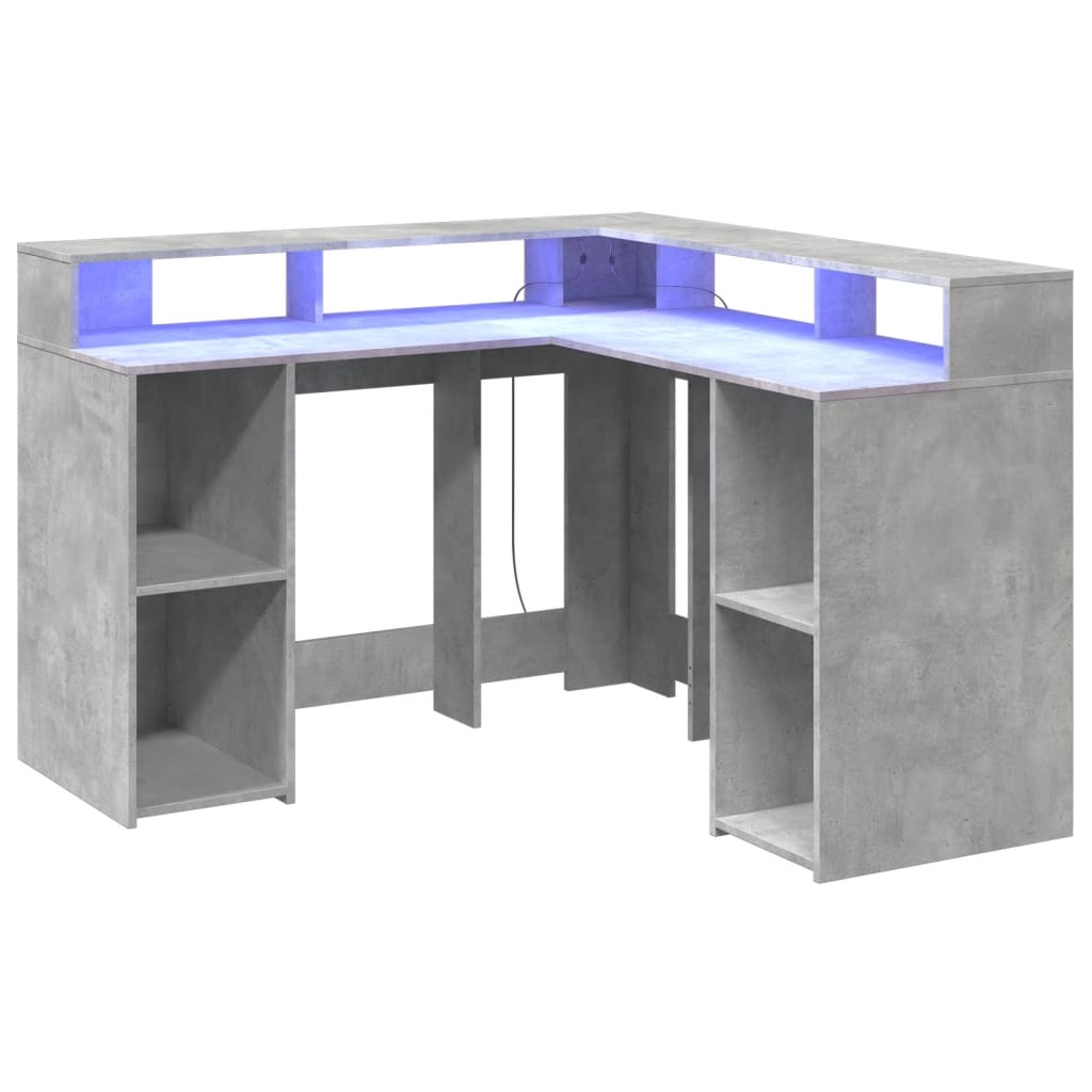 vidaXL Biurko z podświetleniem LED, betonowa szarość, 130x130x91 cm