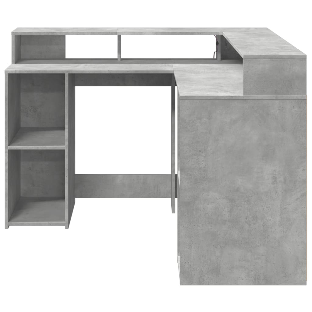 vidaXL Biurko z podświetleniem LED, betonowa szarość, 130x130x91 cm