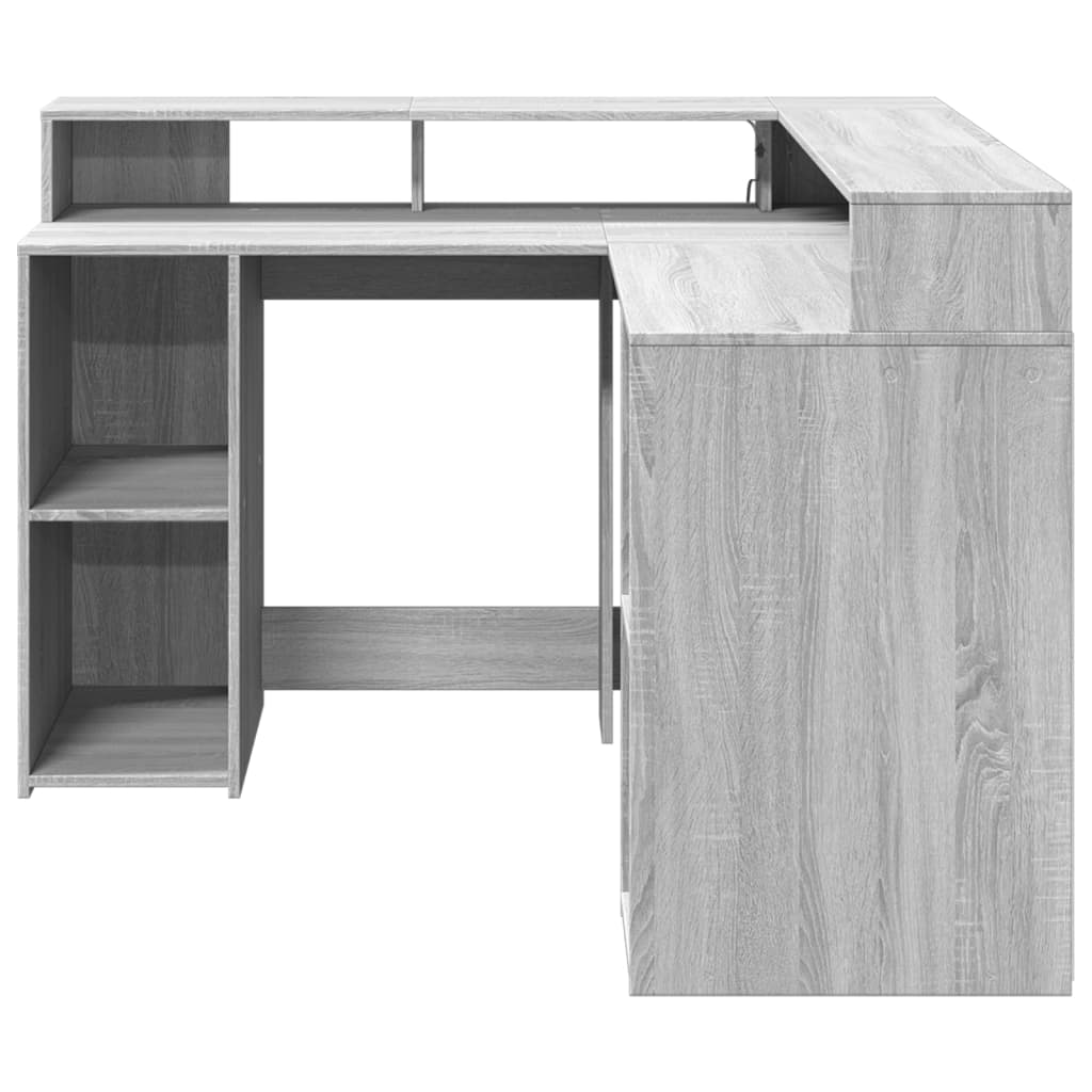 vidaXL Biurko z podświetleniem LED, szary dąb sonoma, 130x130x91 cm
