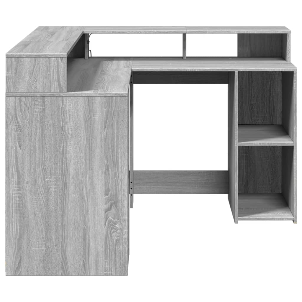vidaXL Biurko z podświetleniem LED, szary dąb sonoma, 130x130x91 cm