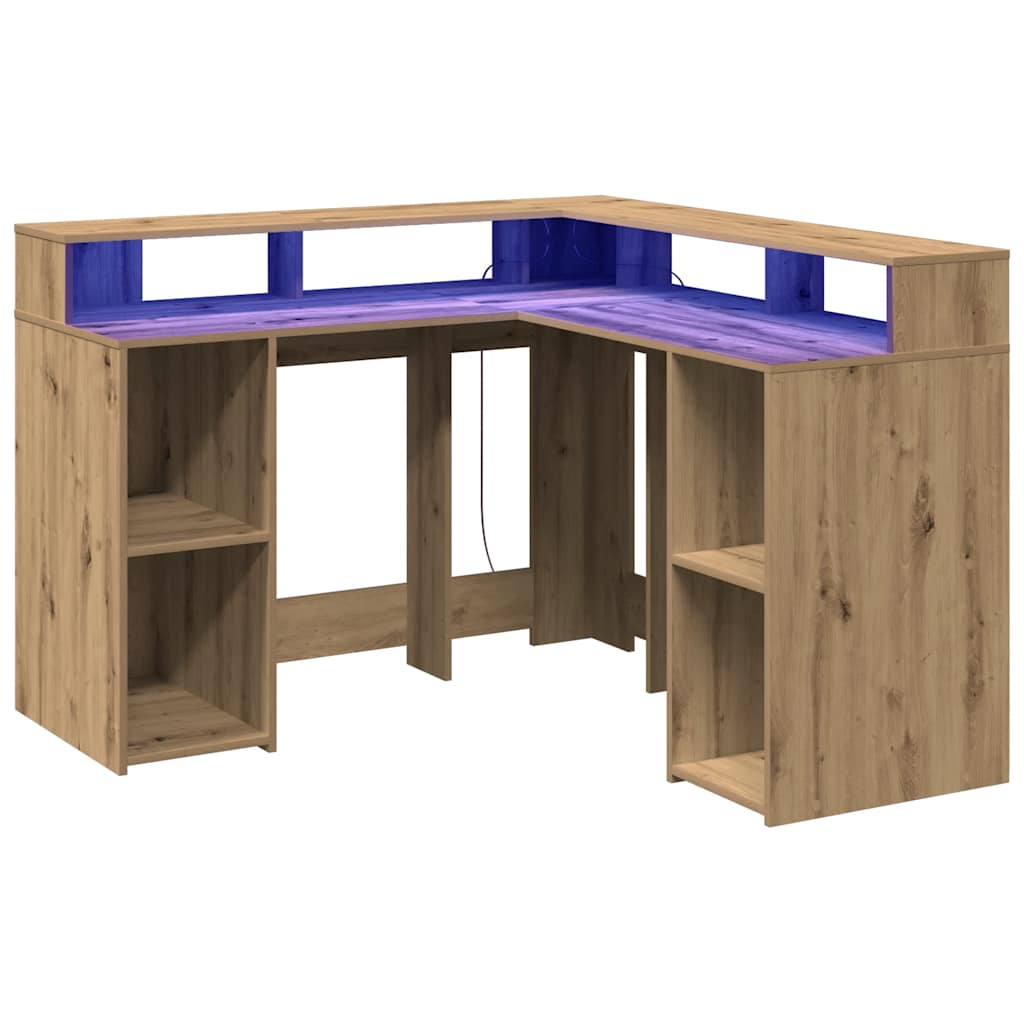 vidaXL Biurko z podświetleniem LED, dąb artisian, 130x130x91 cm