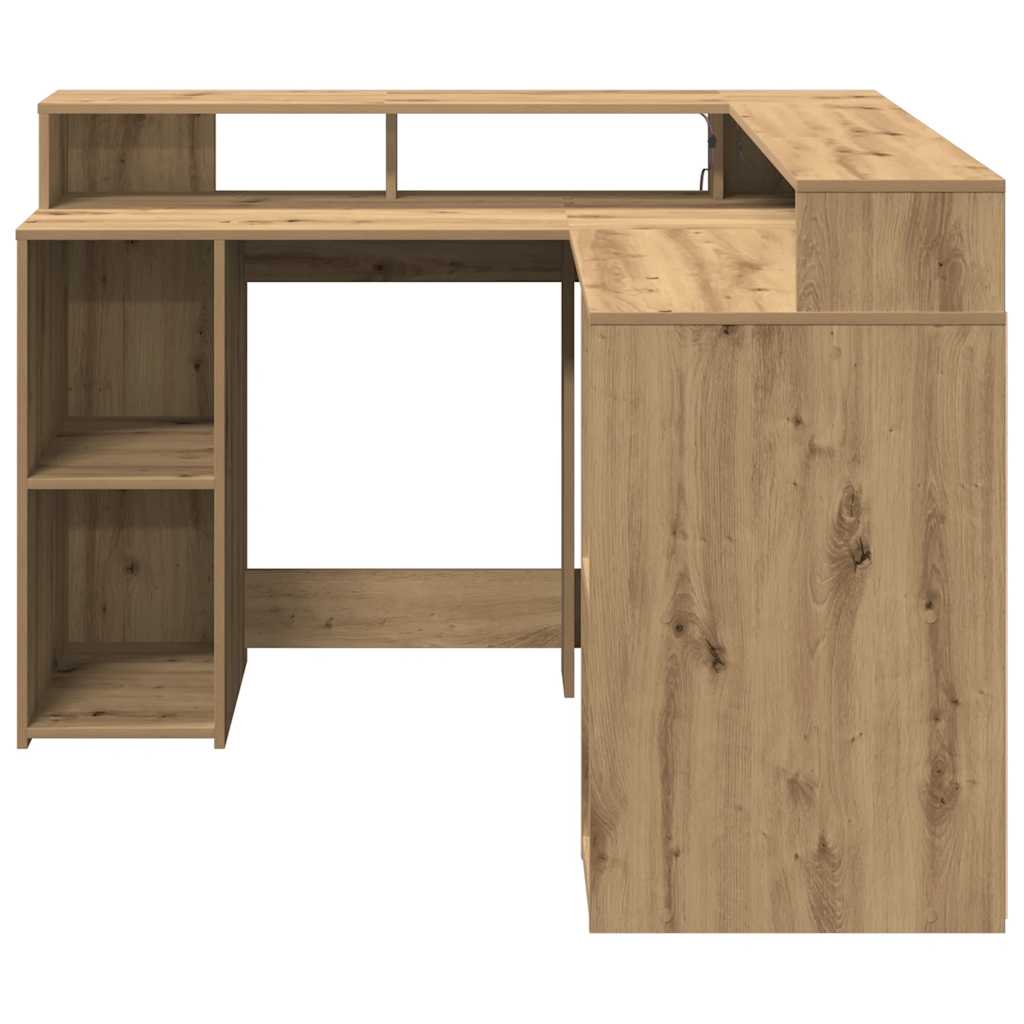 vidaXL Biurko z podświetleniem LED, dąb artisian, 130x130x91 cm