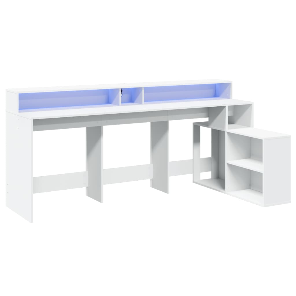 vidaXL Biurko z podświetleniem LED, białe, 200x104x91 cm