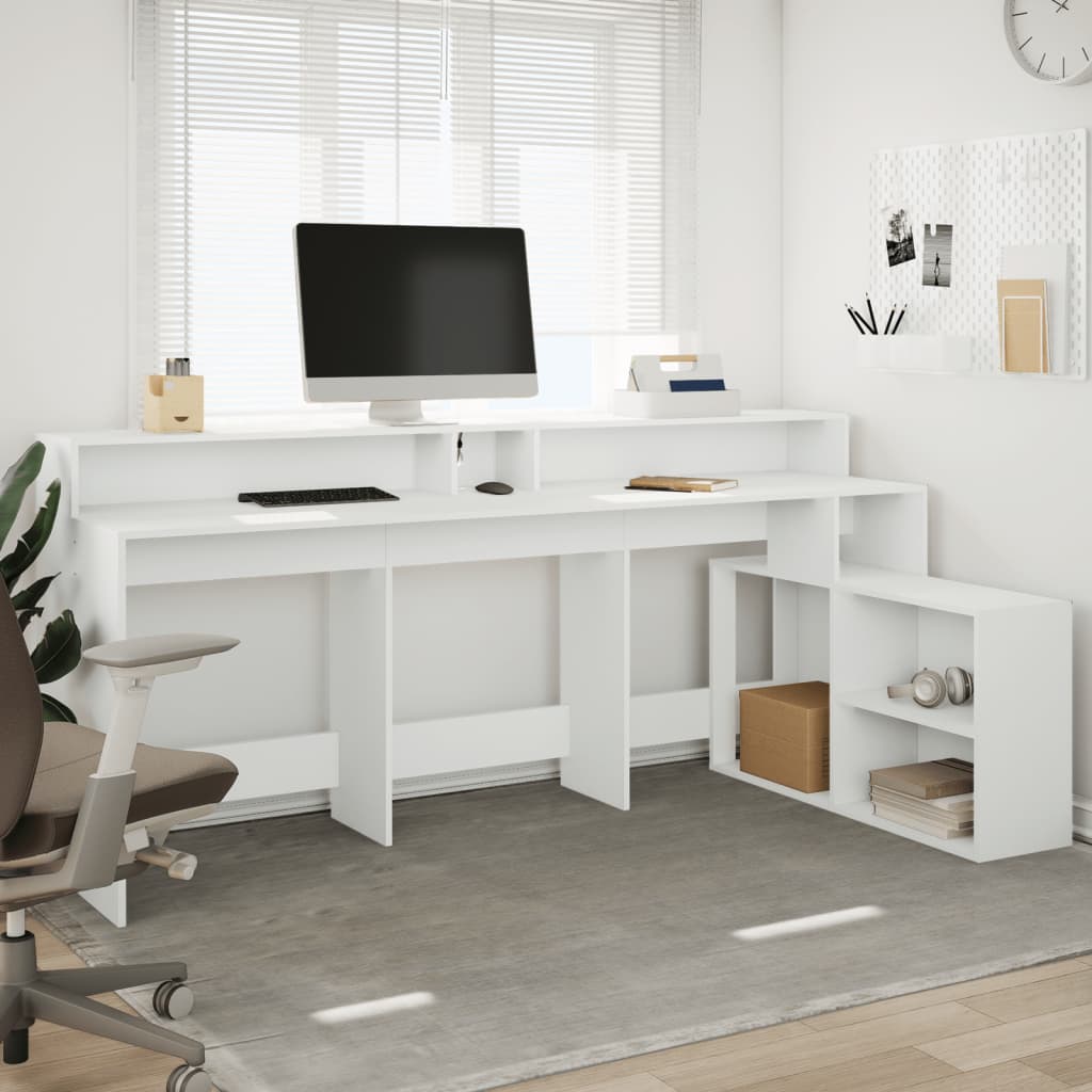 vidaXL Biurko z podświetleniem LED, białe, 200x104x91 cm