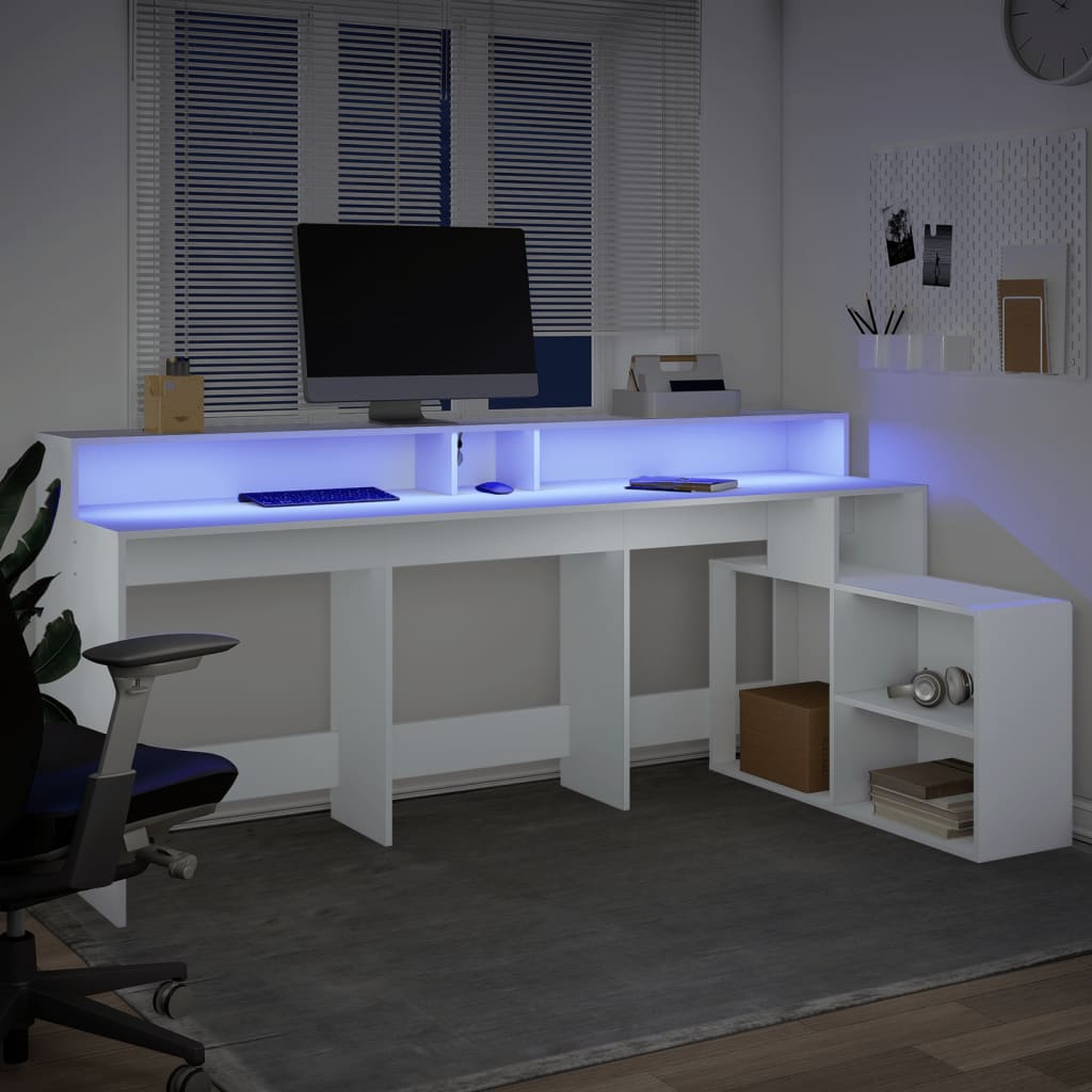 vidaXL Biurko z podświetleniem LED, białe, 200x104x91 cm