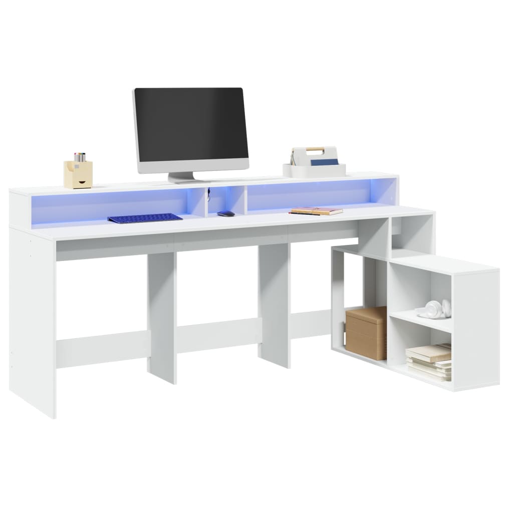 vidaXL Biurko z podświetleniem LED, białe, 200x104x91 cm