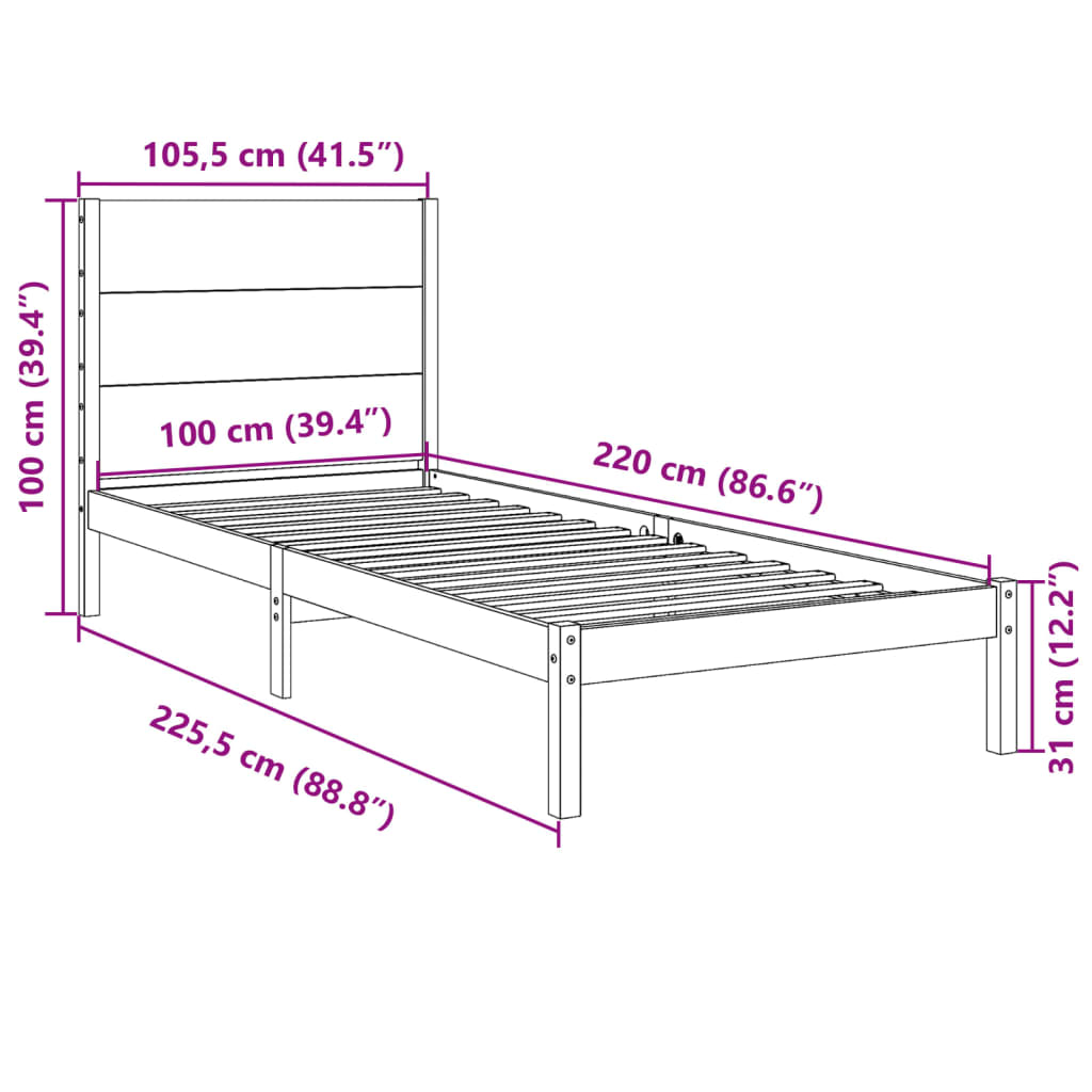 vidaXL Dłuższe łóżko bez materaca, 100x220 cm, lite drewno