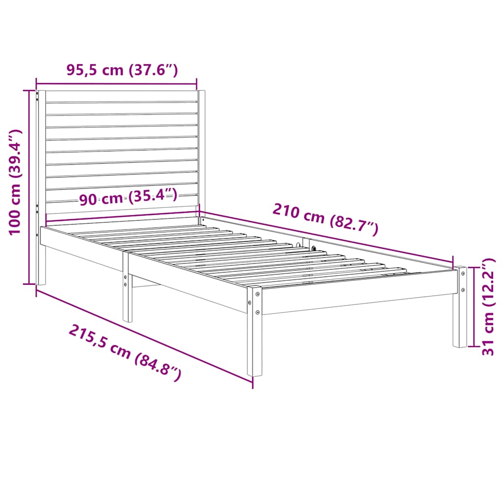 vidaXL Dłuższe łóżko bez materaca, białe, 90x210 cm, lite drewno
