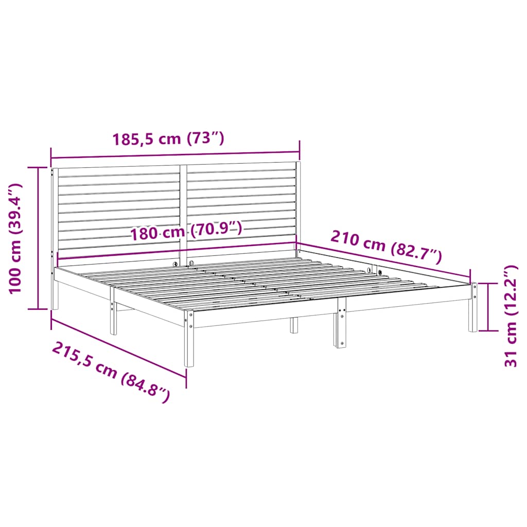 vidaXL Dłuższe łóżko bez materaca, 180x210 cm, lite drewno