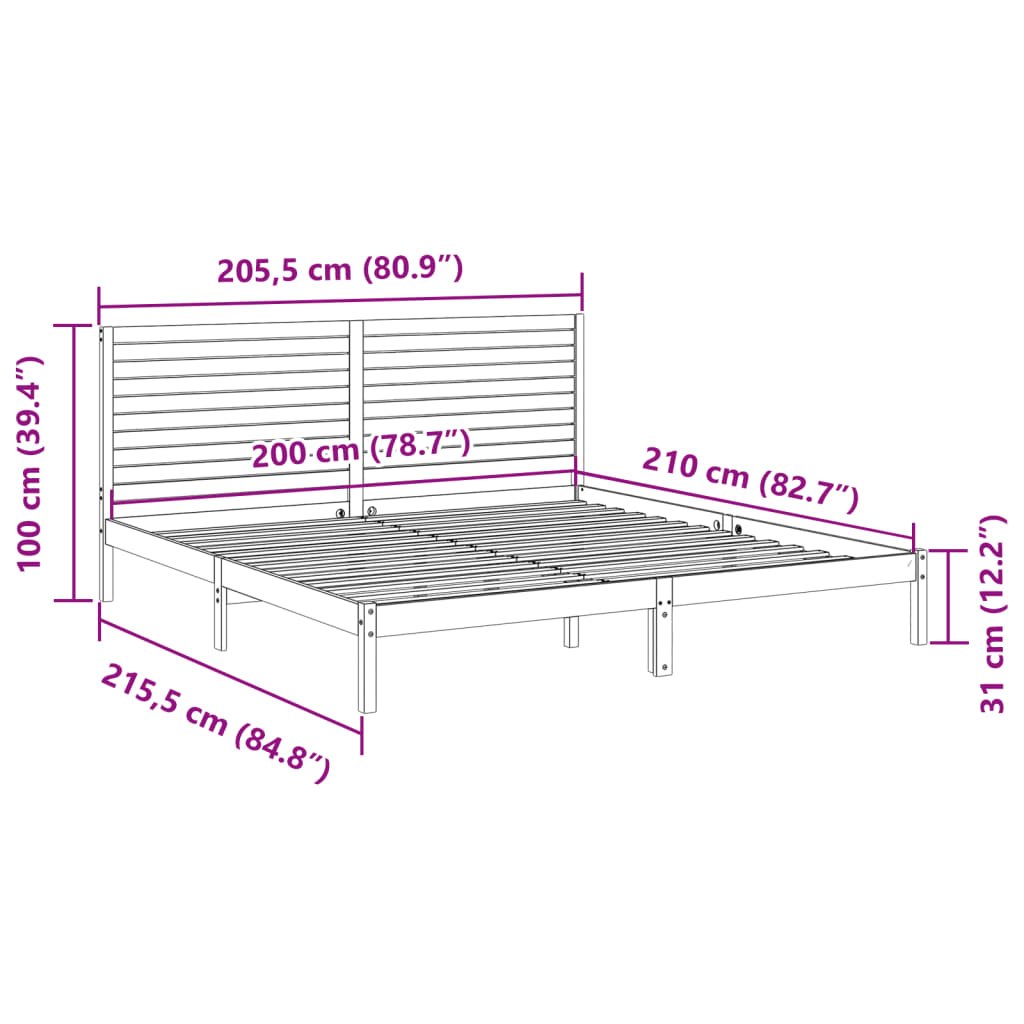vidaXL Dłuższe łóżko bez materaca, 200x210 cm, lite drewno