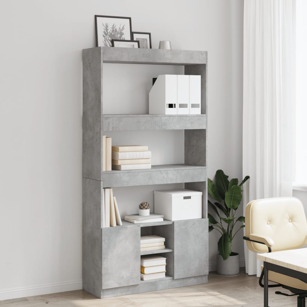 vidaXL Kredens, szarość betonu, 92x33x180 cm, materiał drewnopochodny