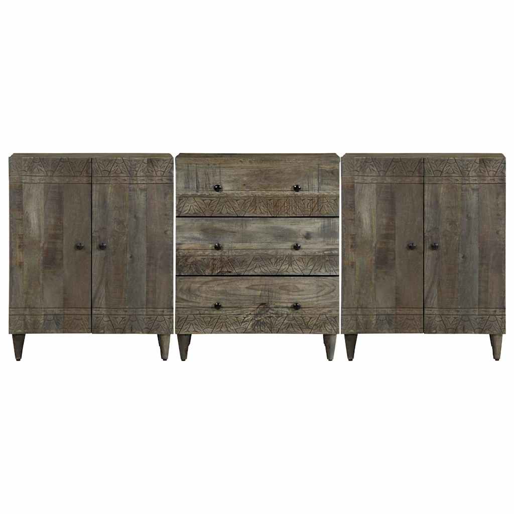 vidaXL Komody 3-częściowe Jasnoszare 60x33,5x75 cm Drewno lite Mango