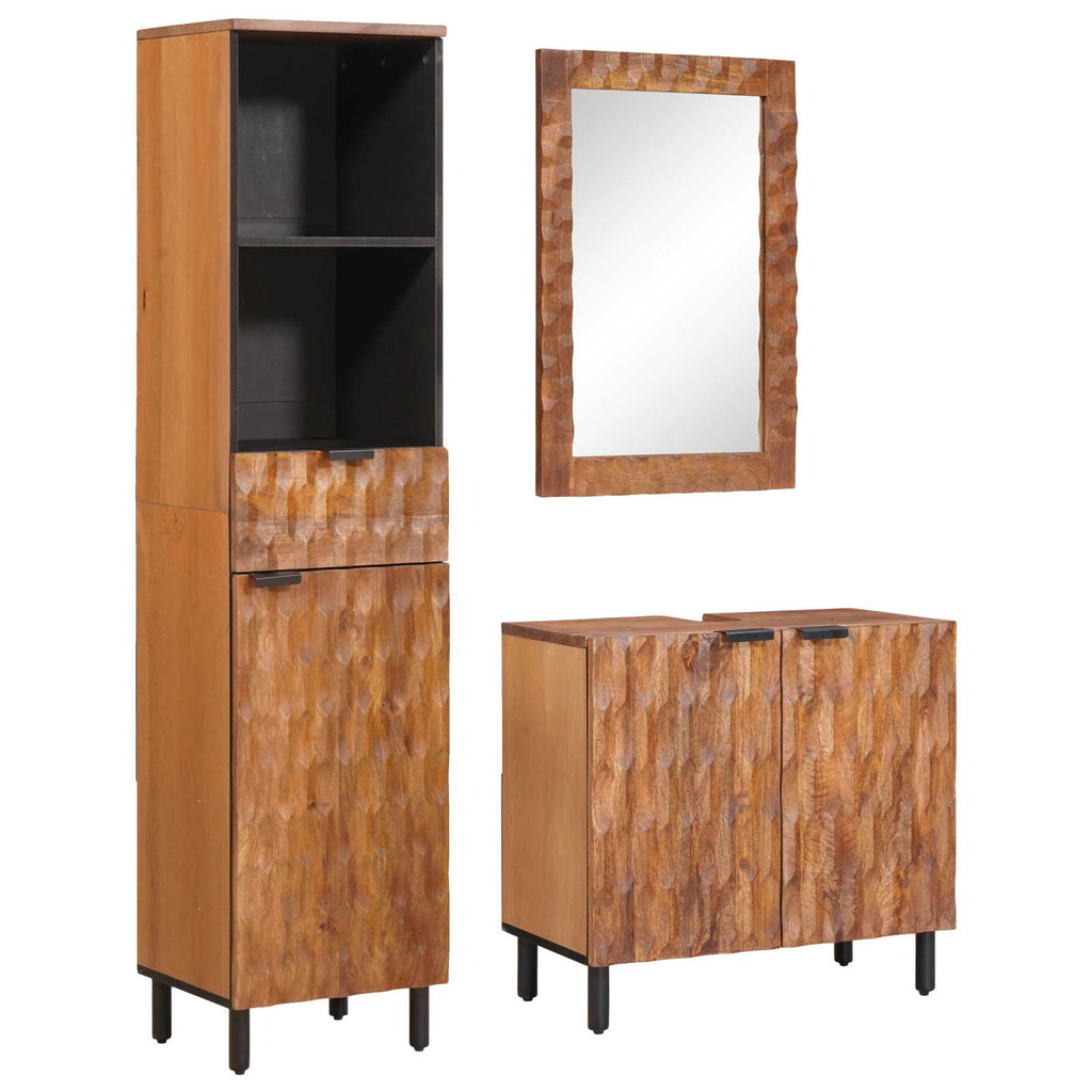 vidaXL Zestawy łazienkowe 3 pcs Brązowy winyl akacjowy Drewno z mango