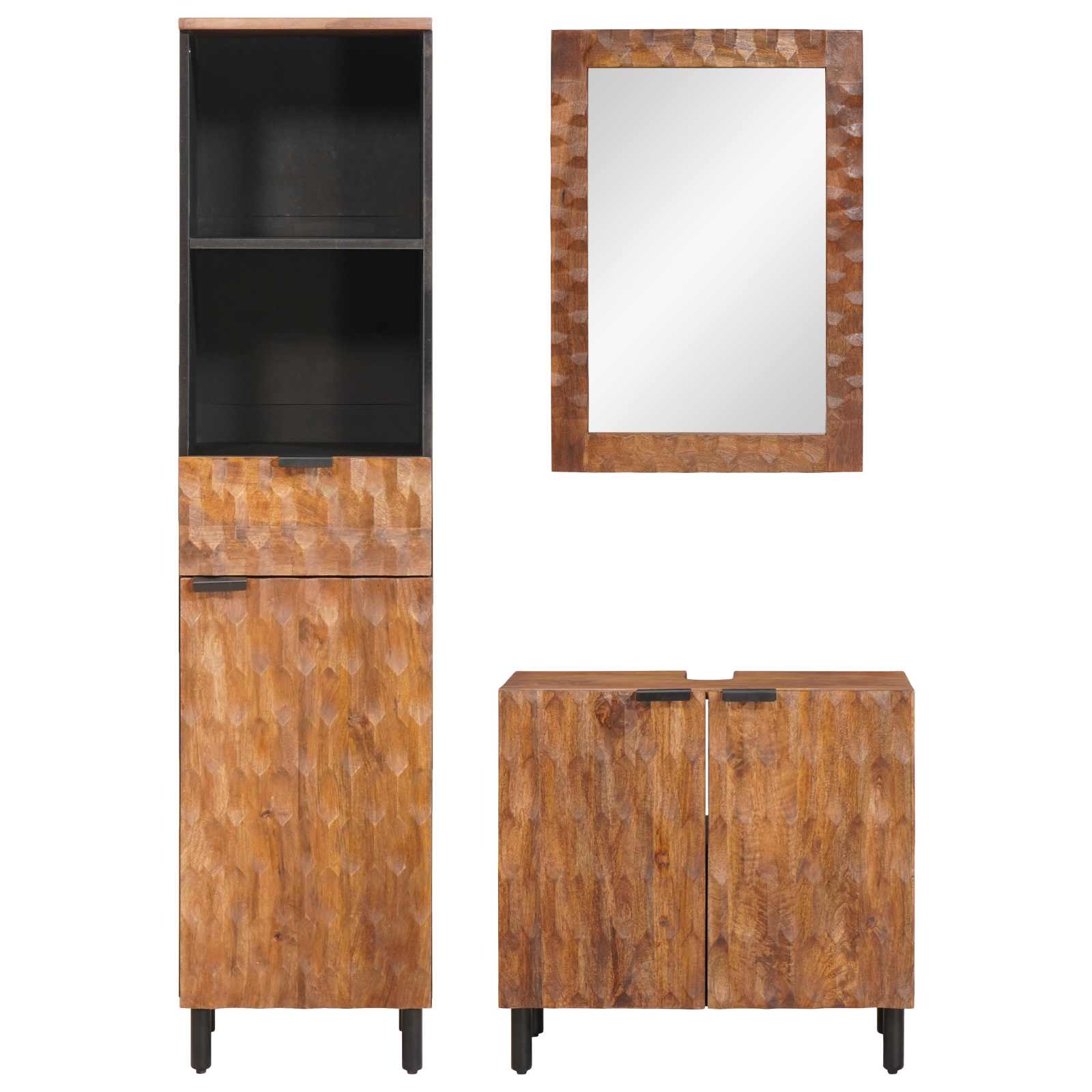 vidaXL Zestawy łazienkowe 3 pcs Brązowy winyl akacjowy Drewno z mango