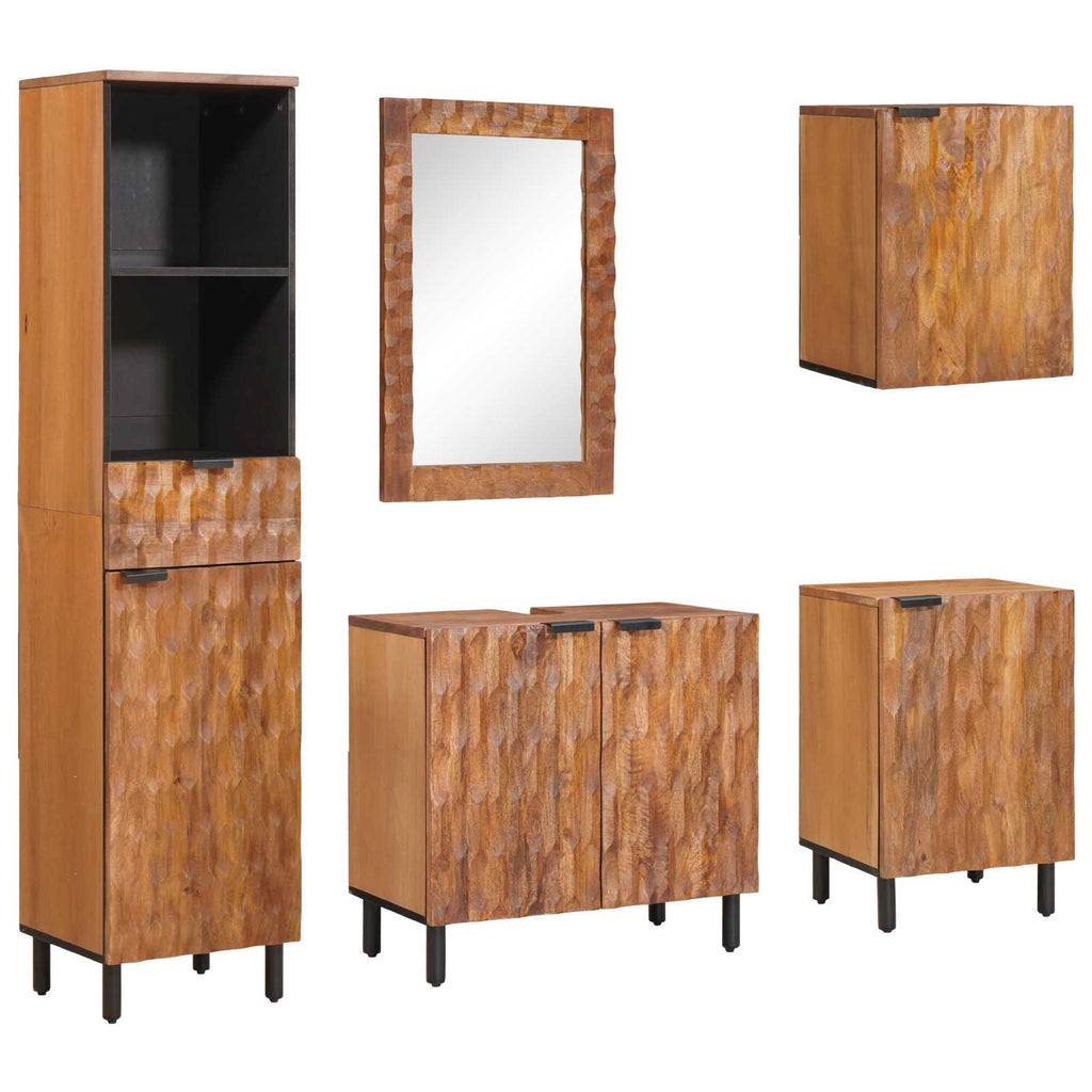 vidaXL Zestawy łazienkowe 5 pcs Brązowy winyl akacjowy Drewno z mango