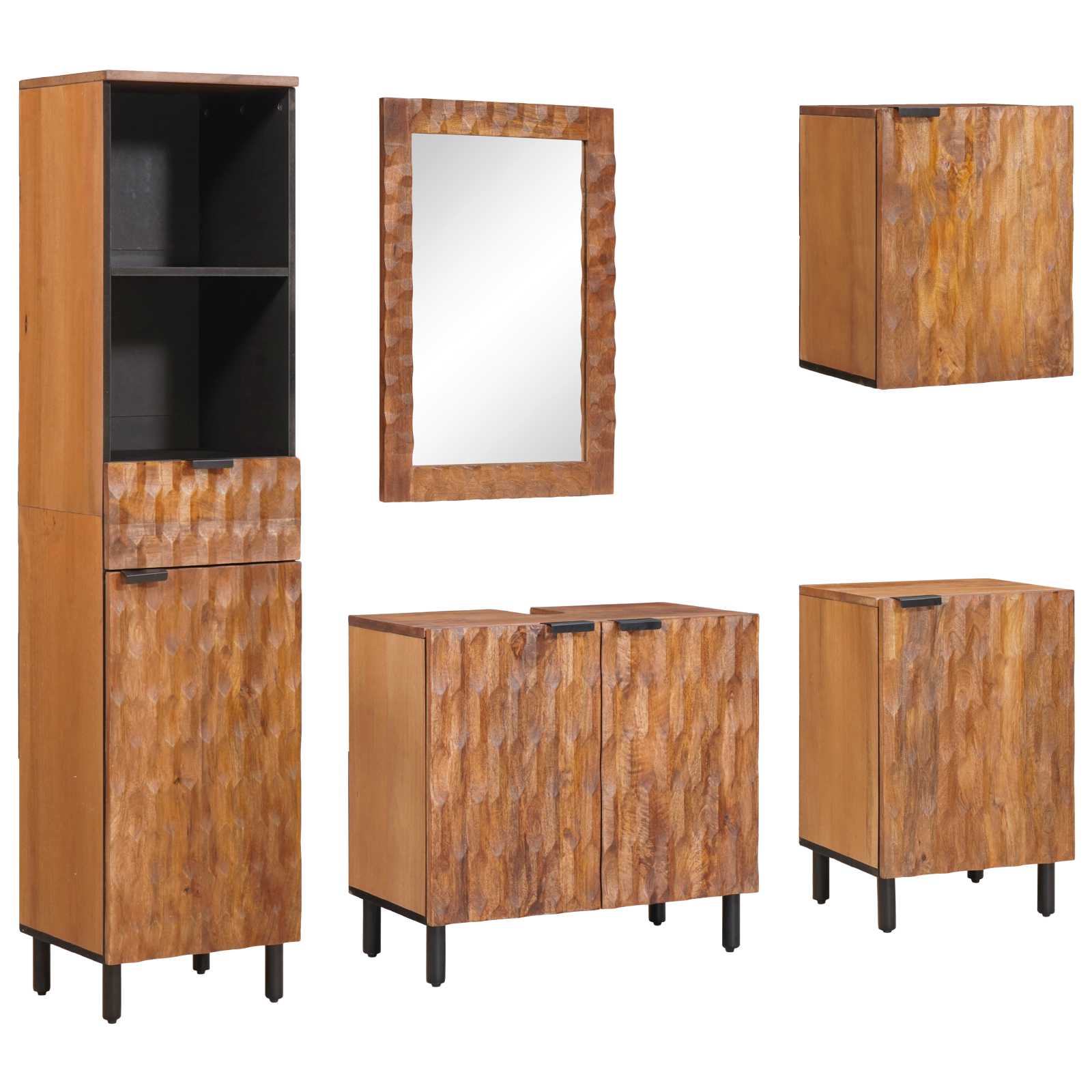 vidaXL Zestawy łazienkowe 5 pcs Brązowy winyl akacjowy Drewno z mango