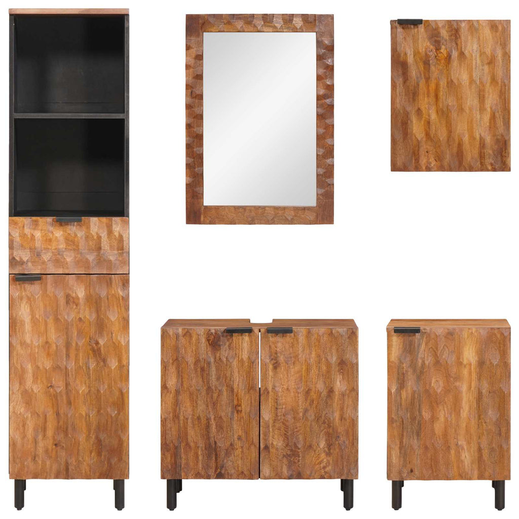 vidaXL Zestawy łazienkowe 5 pcs Brązowy winyl akacjowy Drewno z mango