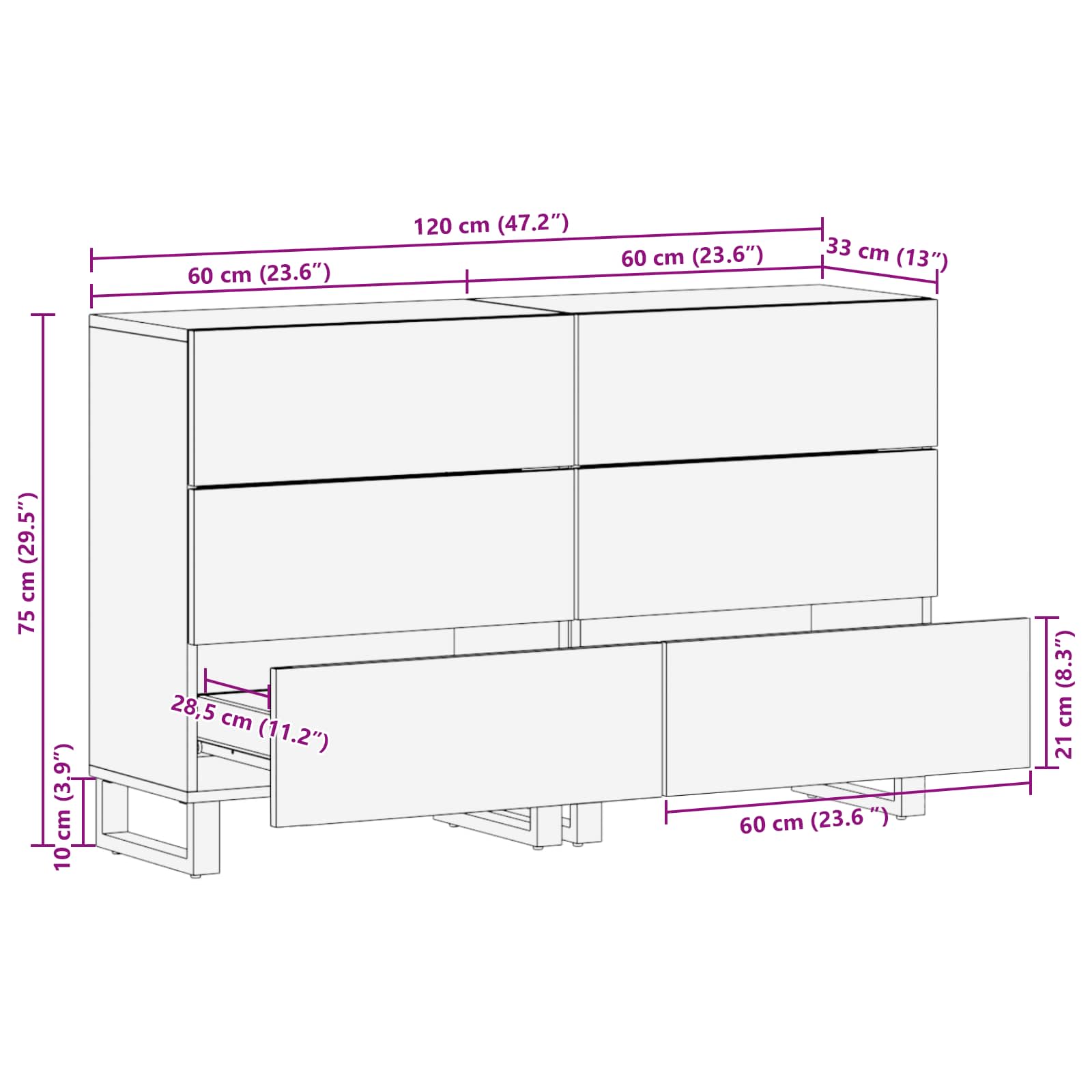 vidaXL Bufet 2 pcs Brązowy 60 x 33 x 75 cm Drewno z mango