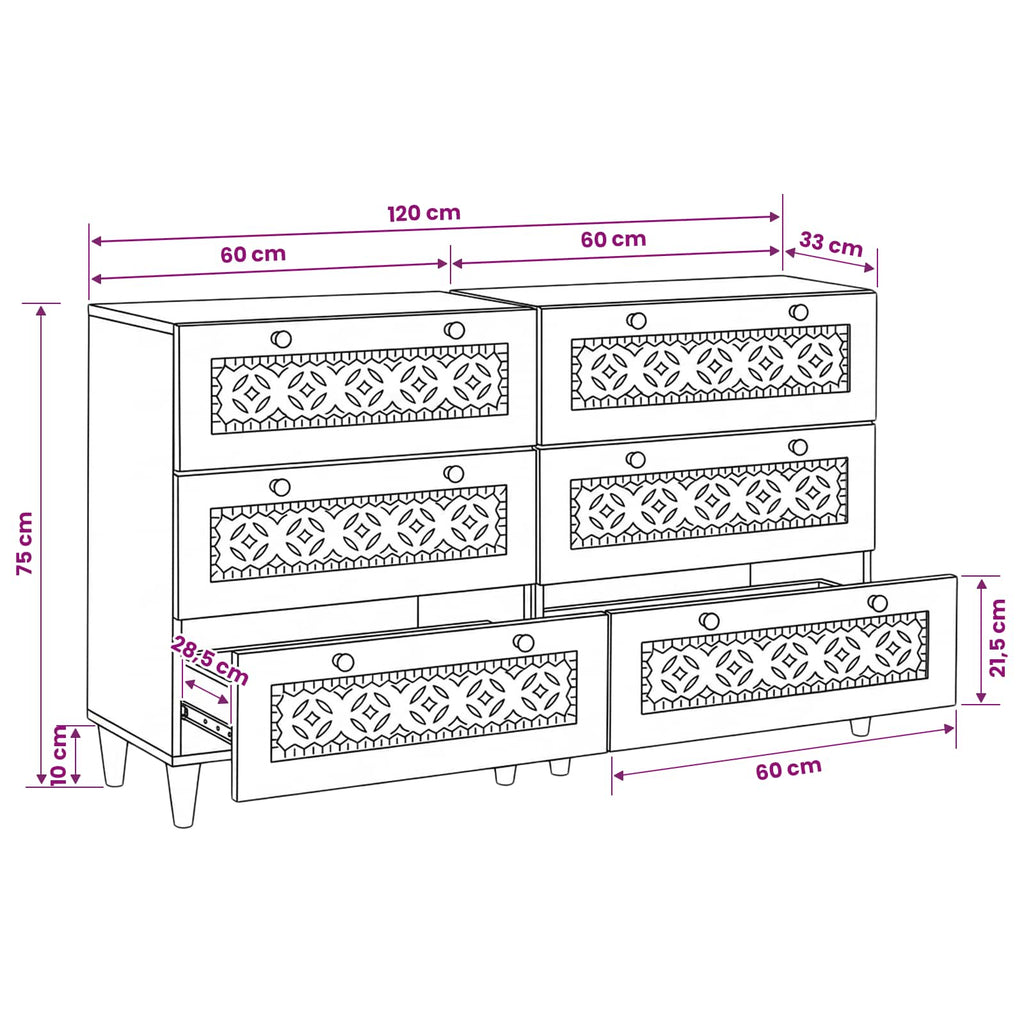 vidaXL Bufet 2 szt. 120 x 33,5 x 75 cm lite drewno mango Brązowy
