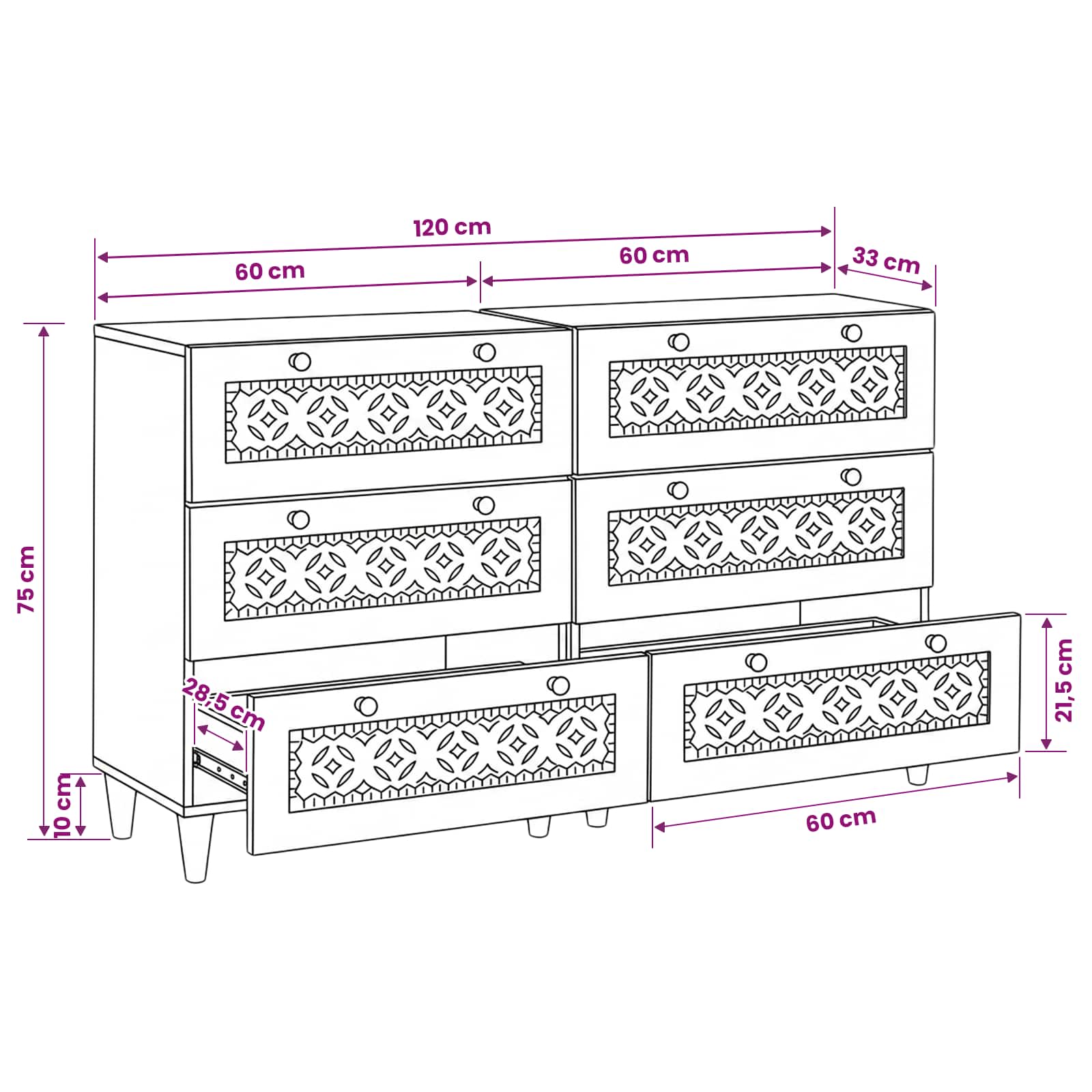 vidaXL Bufet 2 szt. 120 x 33,5 x 75 cm lite drewno mango Brązowy