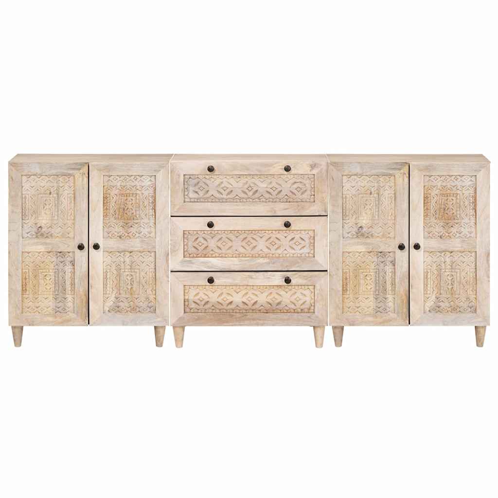 vidaXL Bufet 3 szt. 180 x 33,5 x 75 cm lite drewno mango Biały