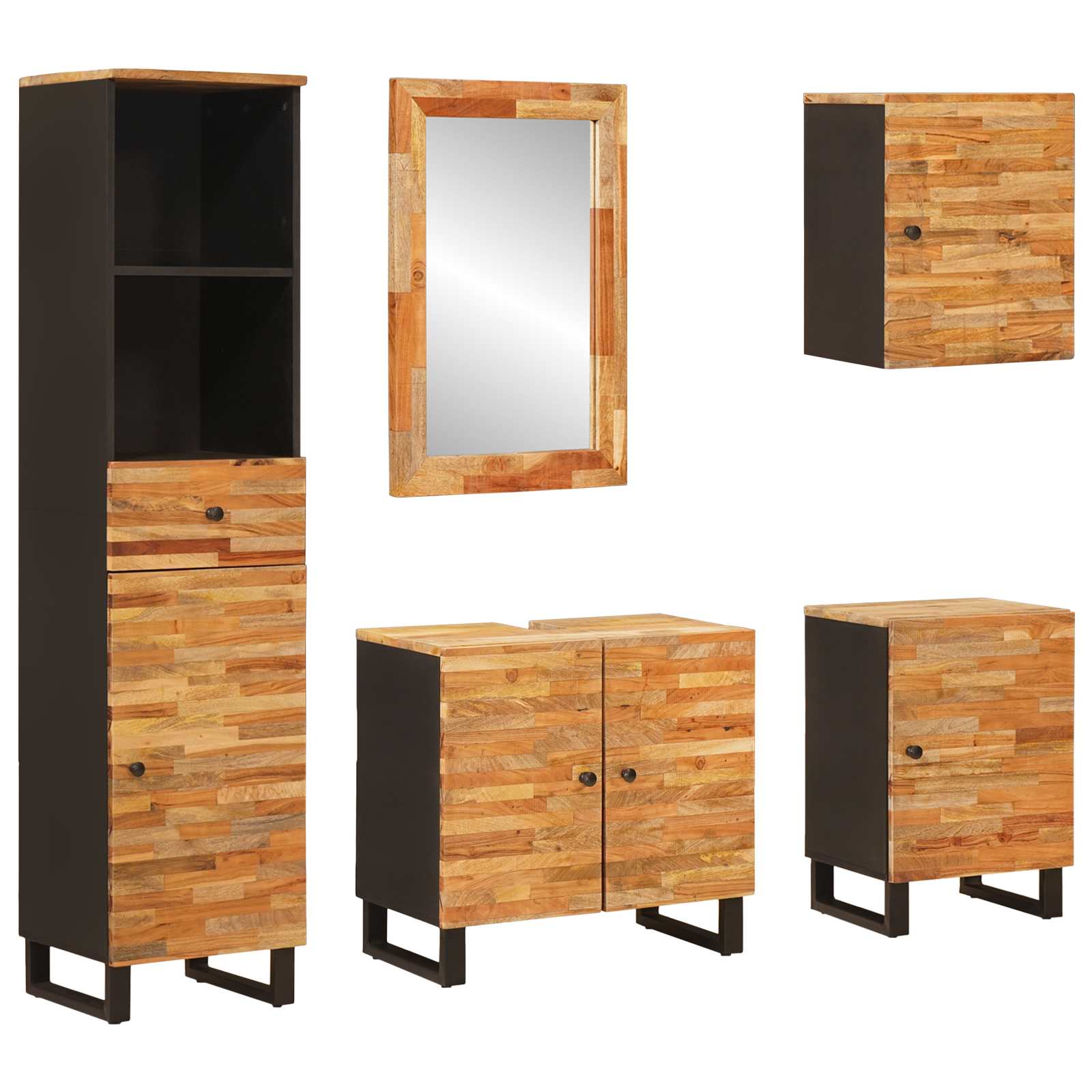 vidaXL Zestawy łazienkowe z szufladą 5 pcs Naturalny Drewno z mango