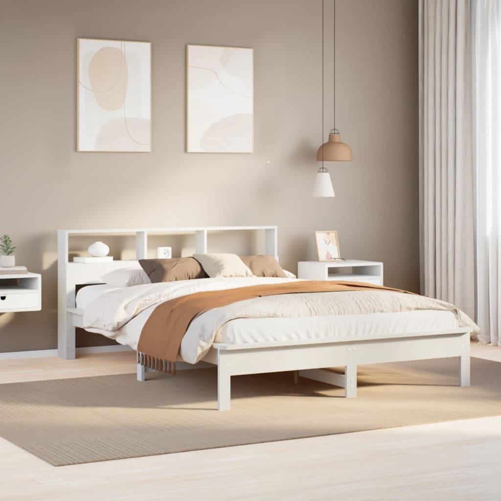 vidaXL Rama łóżka bez materaca, biała, 150x200 cm, lite drewno sosnowe