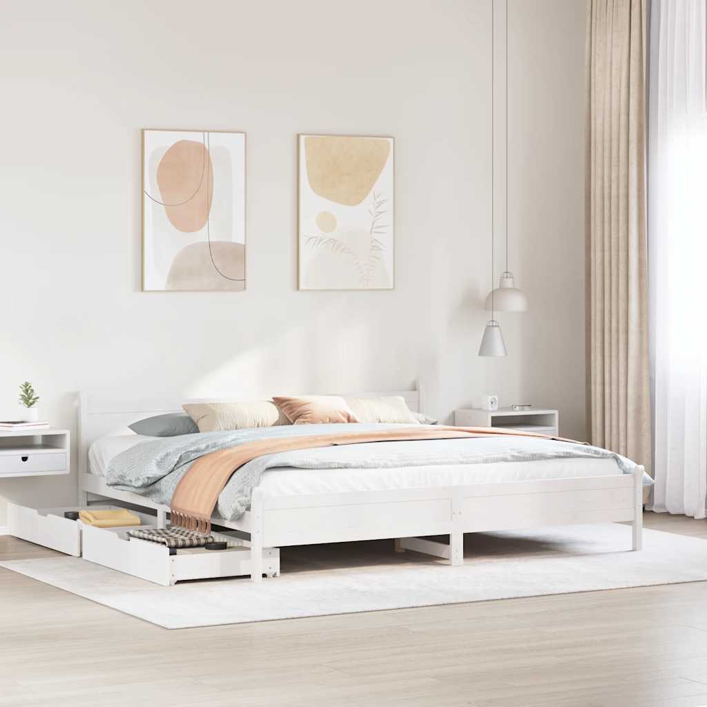 vidaXL Łóżko bez materaca, białe, 200x200 cm, lite drewno sosnowe